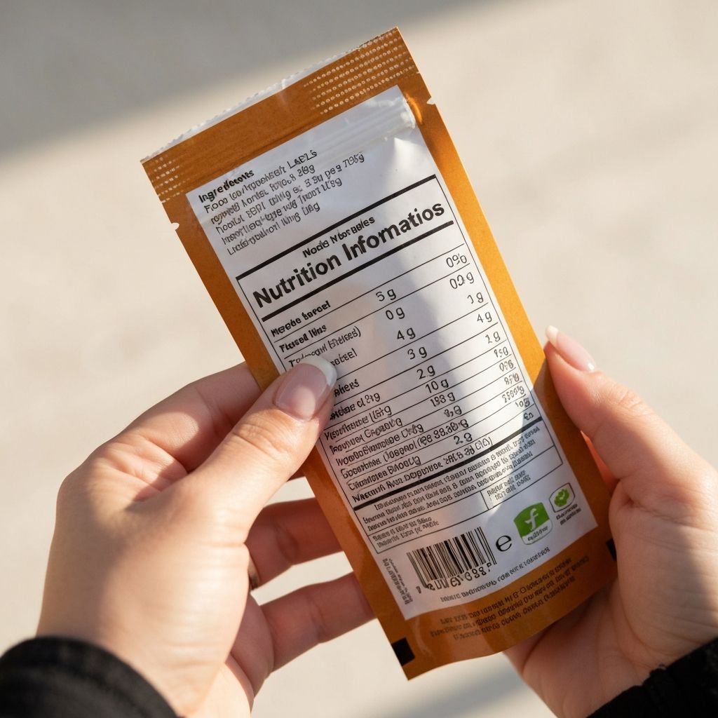 Χέρι που δείχνει ετικέτα τροφίμων
